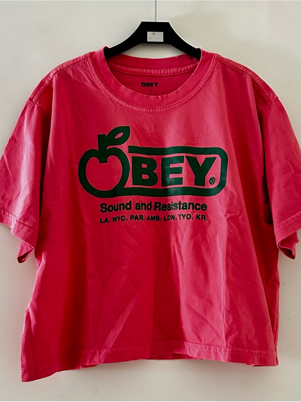 Obey Logo Cropped Tee - Pink, Size M